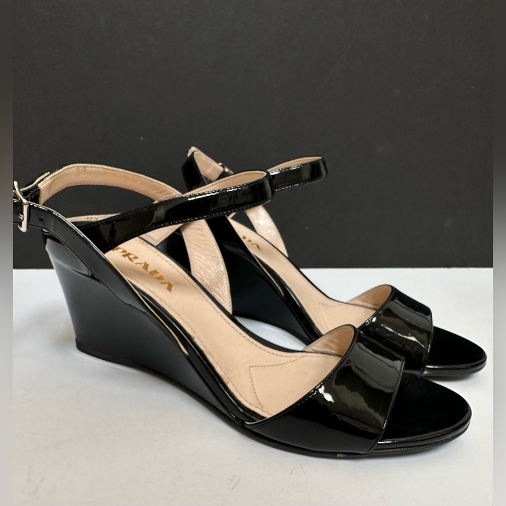 Prada Patent Leather Wedge Sandal size 38